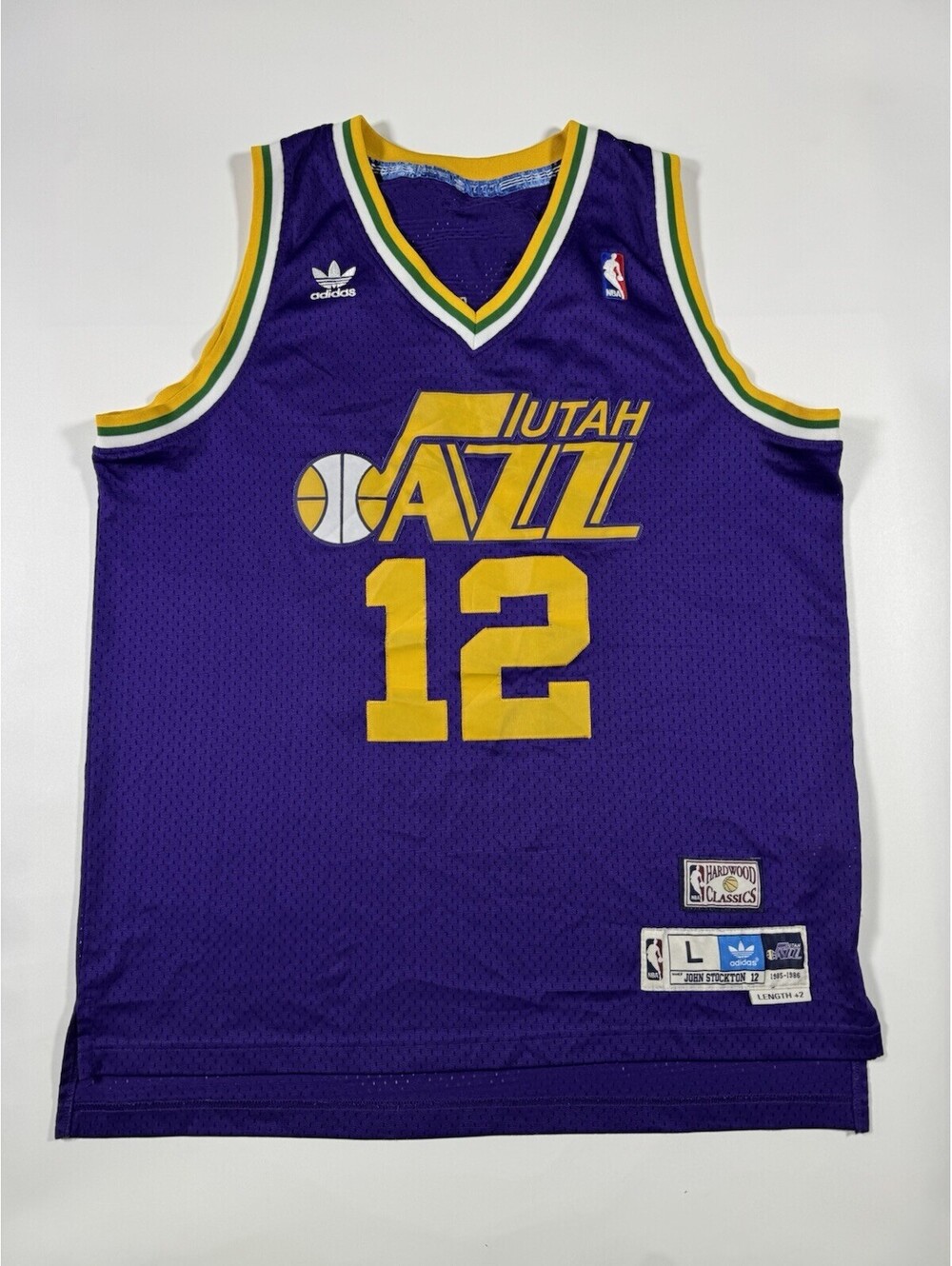 John Stockton Utah Jazz Adidas Hardwood Classics Jersey Mens L +2 Purple NBA